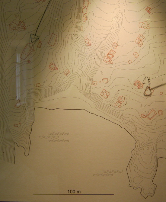 Map in Ilulissat Museum showing the location of some of the excavations at Sermermiut.  September 2012.

