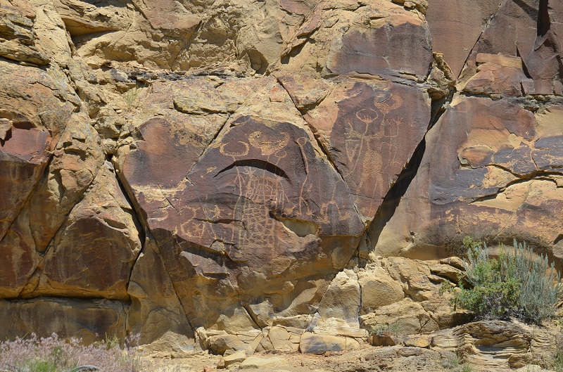 Petroglyph panel at Legend Rock. Some of the drawings are 10,000 years old.