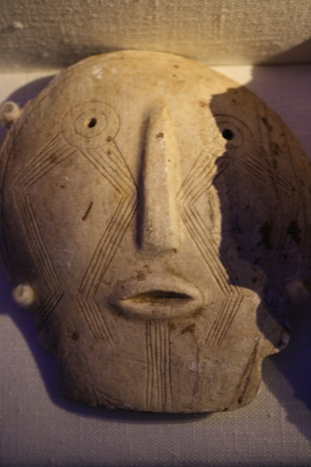 Incised stone mask excavated from a mound at Moundville, Alabama in the early 1900s. Similar masks were found in many mound sites from Ohio, to Tennessee, to Oklahoma, and in-between.  Photo courtesy Dr Greg Little, author of the Illustrated Encyclopedia of Native American Indian Mounds & Earthworks (2016). 
