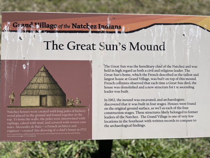 Photo courtesy Dr Greg Little, author of the Illustrated Encyclopedia of Native American Indian Mounds & Earthworks (2016).

The 1732 depiction is believed to be accurate for this site. Some of the temples and chief's houses were 2 stories, quite large. Cahokia had a structure of 3,000 sq ft with the sides 100 x nearly 30 ft. The walls were supposedly made of vertical logs nearly 50 ft high. Tha