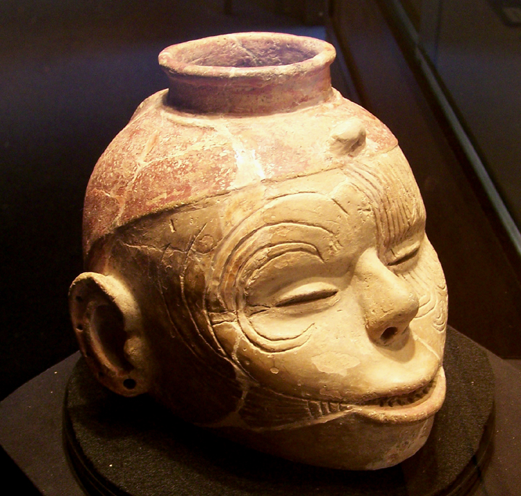 Human head effigy pot at the Hampson Museum. Photo Credit: Wiki: (Herb Roe). Creative Commons