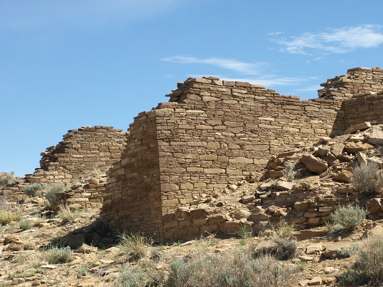 One of the larger standing walls of the ruin.  Most of the structure has been backfilled for its protection.
Photo by bat400.