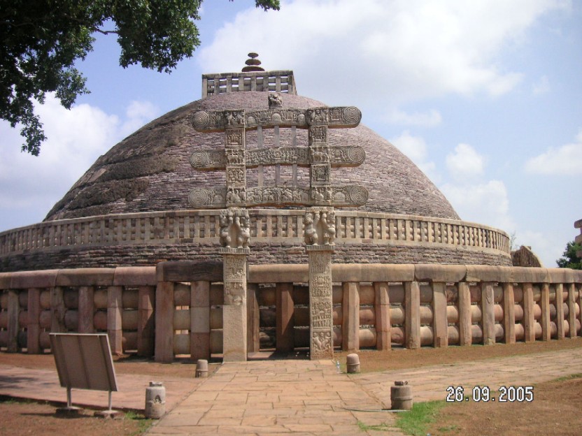 Near the village Sanchi the great Buddhist monastery dated to third century BC. to 12 century AD.
Well-preserved STUPAS dedicated to the Buddha by Mahendra son of Ashoka and his queen Devi. Ashoka was the founder of Indian Buddhism and his kingdom was the greatest in India's history, (for more details look it up in google.)
In the photo-Stupa 1, the most impresive with carvings depicting the lif