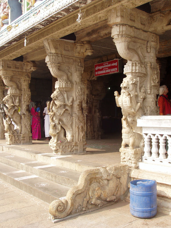 Shri Sangameshvara, Bhavani, Tamil Nadu. Entrance of Mukha Mandapa of Devi shrine.

