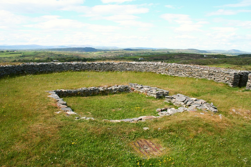 Knockdrum Stone Fort interior area. The ring is too large and my camera angle to narrow to include all of the inside of the ring fort in a single shot. The ring is at the top of a hill, so getting back away from it for a better shot was not possible either.