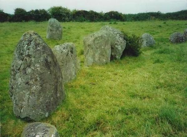 Ballynoe stone circle with the outlier behind.