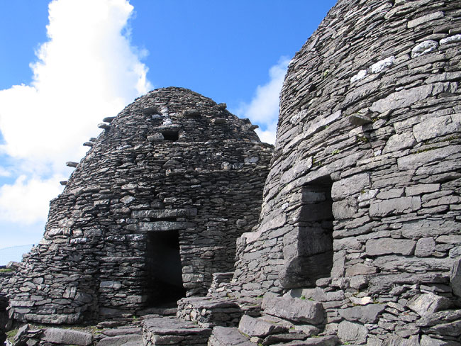 Clochans (beehive huts), Monastic Complex, Skellig Michael, Ireland.