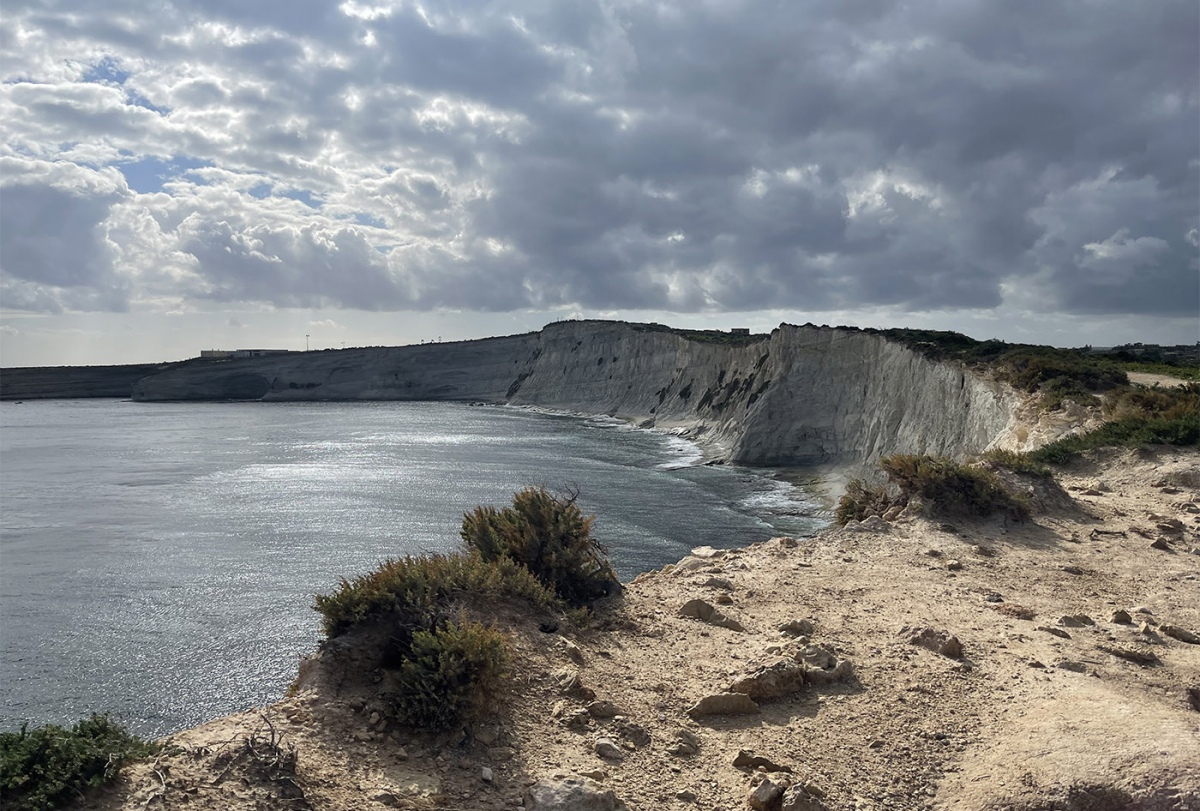 Site in Mainland Malta, Xrobb temple from far on the top of the cliffs (not visible from point of view)