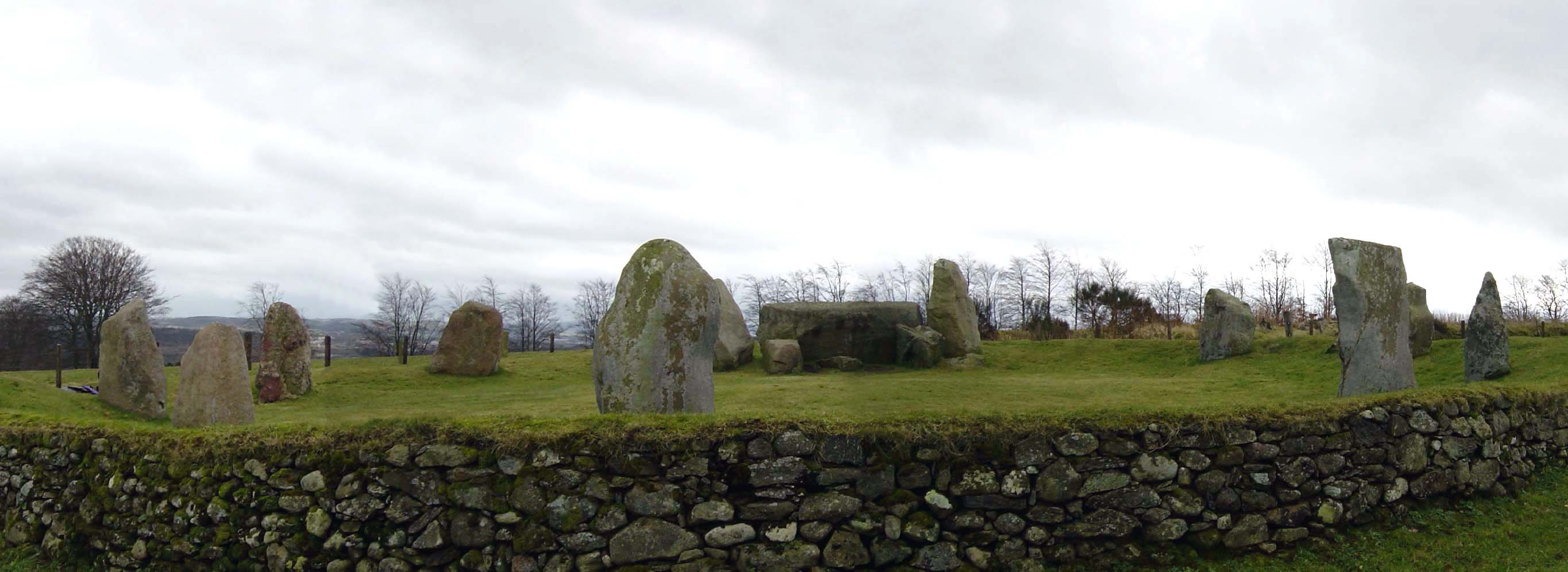 A lovely example of a recumbent stone circle. These circles are only found in the Northeast of Scotland.  One of the stones is made from red jasper and is quite spectacular.