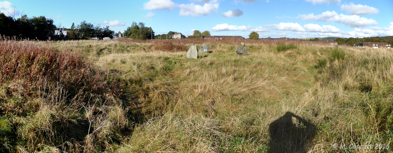 Composite panorama of the henge and stones looking north