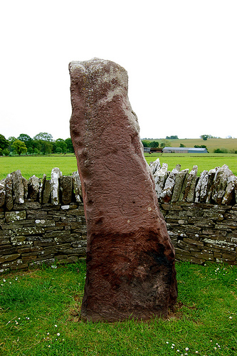 Aberlemno V - This is a 'Class I Pictish Symbol Stone', situated on the roadside at Aberlemno, Angus.  The symbols on this stone are extremely faded, and many believe this is either an unfinished Pictish Stone, or possibly a later fake.