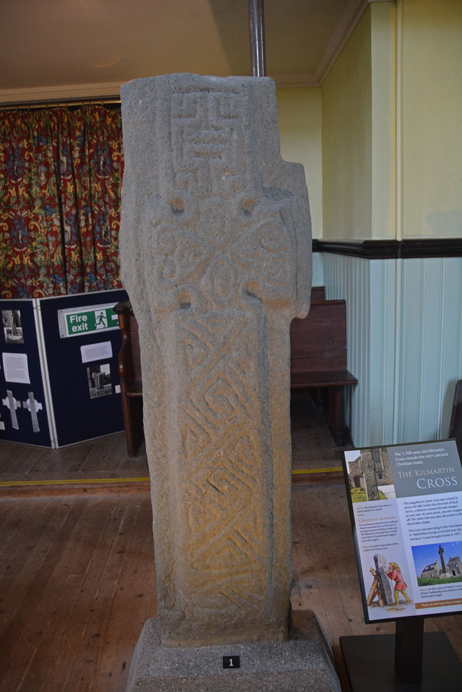 This is face 'b' of the Kilmartin Cross, which the information board says was created about AD.  Broken and lying in the churchyard in 1860, it was re-erected in the churchyard and brought inside the church in May 1977.  Historic Environment Scotland describes this as 