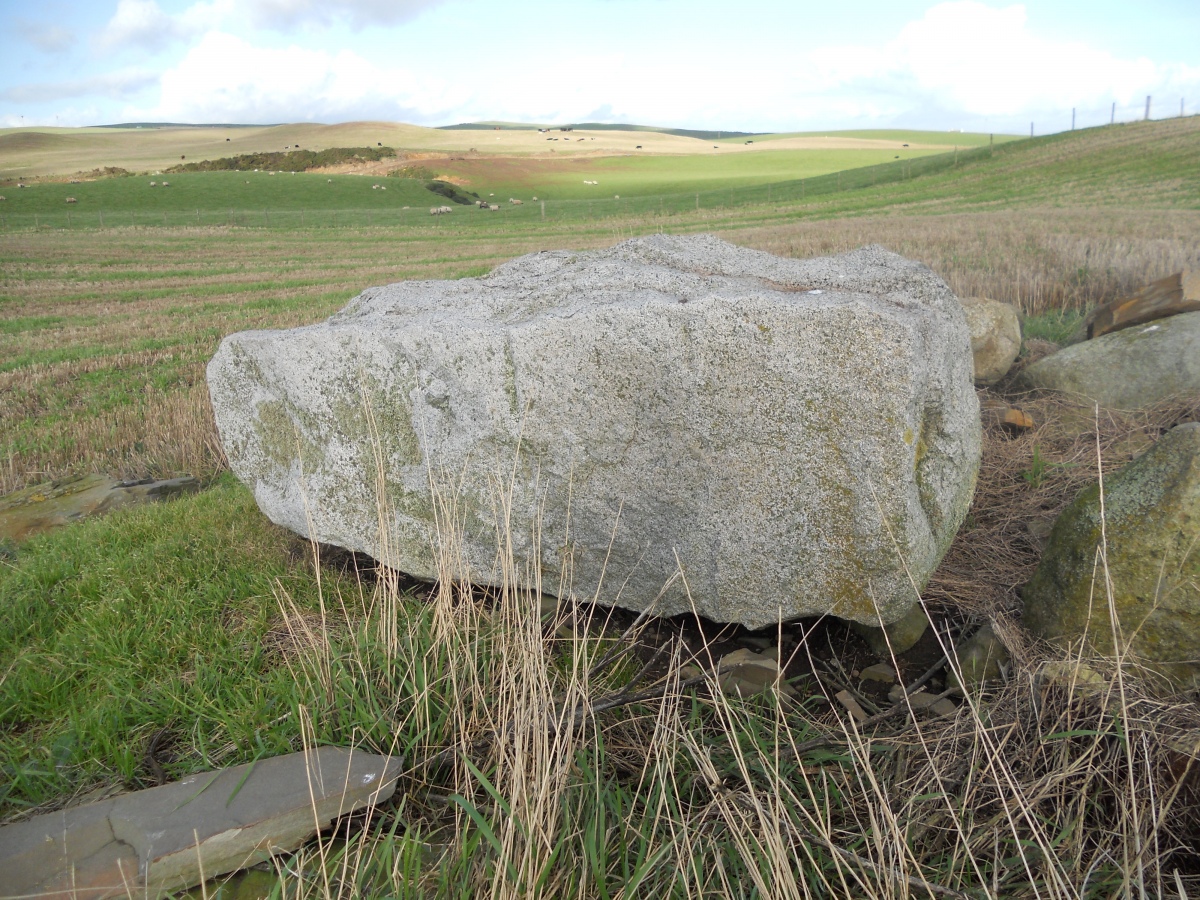 West Cairngaan stone is massive undressed stone measuring c. 5.5 feet high with a c. 2 feet square base.