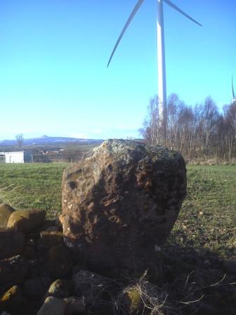 Earlseat Standing Stone looking north-west to West Lomond Hill on the horizon. The opencast coalmine mentioned in another post has been replaced by a windfarm.