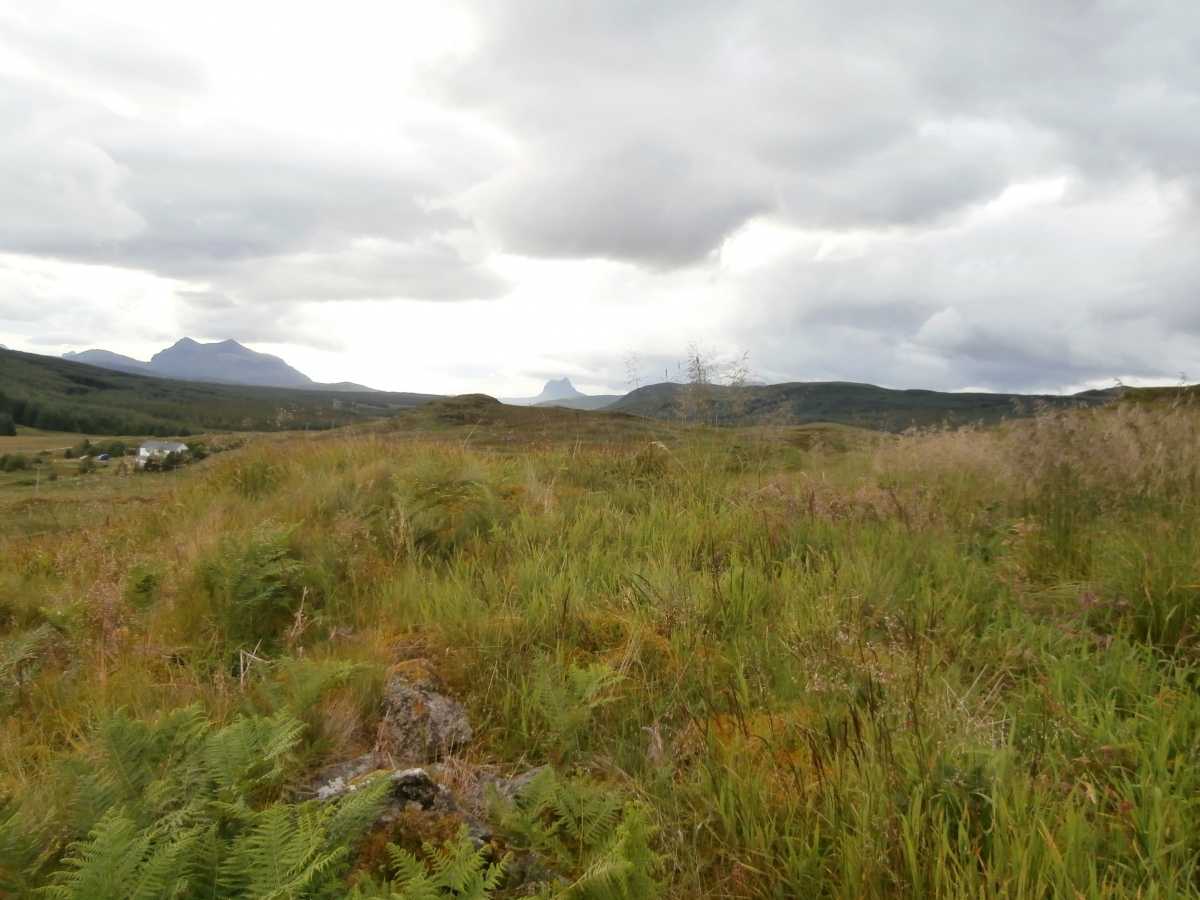 Cnoc Chaornaidh Central Cairn looking NW to Cul Mor (L) and Suilven (Centre).