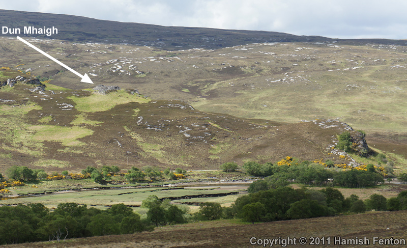 Photograph showing the position of Dun Mhaigh on the ridge, viewed from the east (near Kinloch Lodge Carved Stone http://www.megalithic.co.uk/article.php?sid=30945 ).

13 May 2011