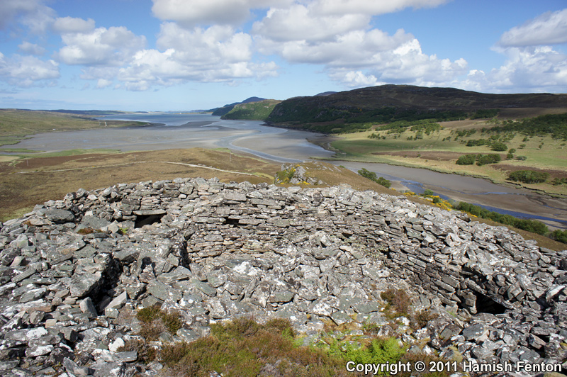 Looking north down the Kyle of Tongue from the interior of Dun Mhaigh.

13 May 2011