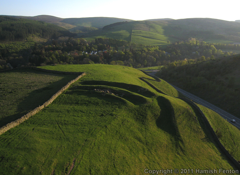The defences at the western/ southwestern corner of Caddonlee hillfort. 

Kite Aerial Photograph

28 April 2011

