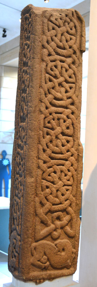 The back of the Monifieth Cross Shaft, Exhibit X.IB 25, Canmore 167042. Found at Monifieth, NO 4953 3235. Dates to the 10th century. Submitted with the kind permission of National Museums Scotland.