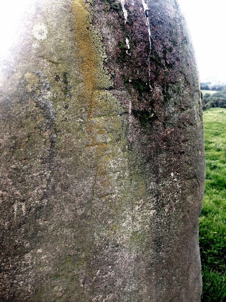 Facing SW (25.08.18) : Modern carvings on the back of the Menhir