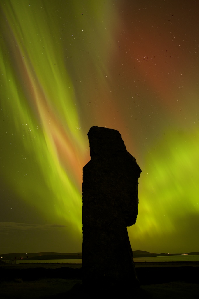 Taken during the aurora of 27/28 Feb. 2014.  Ring of Brodgar, Orkney