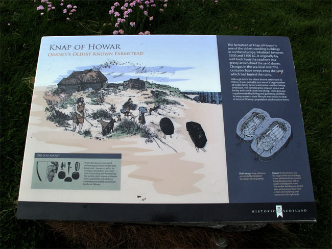 Descriptive sign at the Knap of Howar, Papa Westray, Orkney, Scotland
