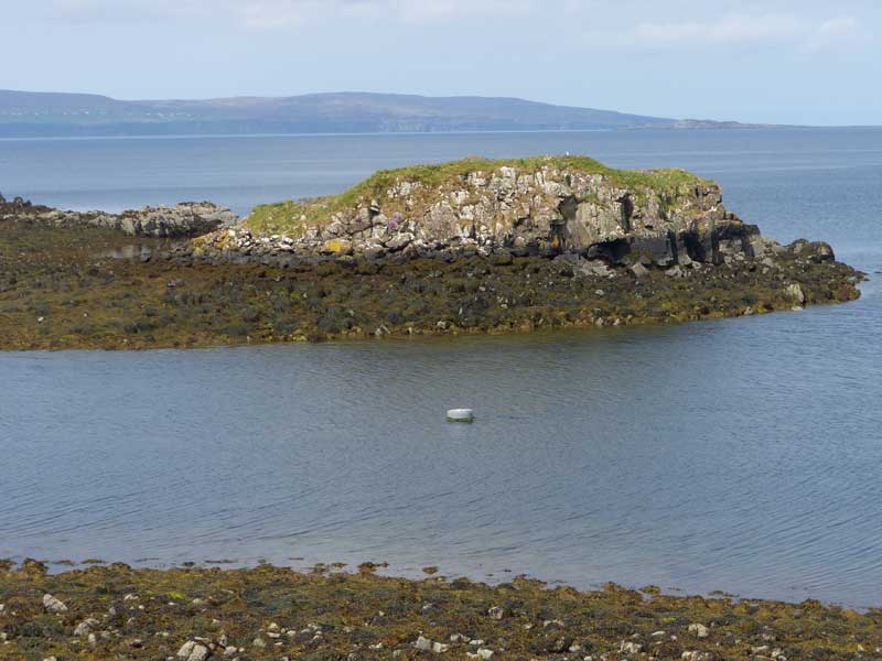 Dun Maraig, at low tide, viewed from the shore to the east.