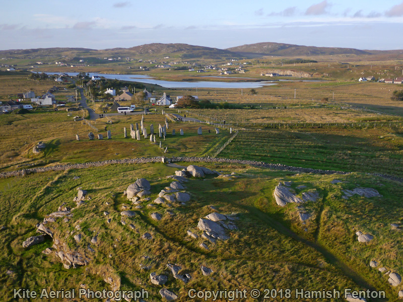 Callanish I from the south, showing the small hilltop which overlooks the stones.

A low level Kite Aerial Photograph

7 September 2018