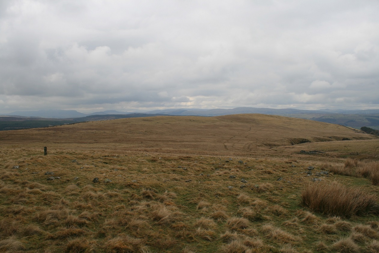 Looking over the ring cairn to Cefn Penagored where two kerb cairns hide out.