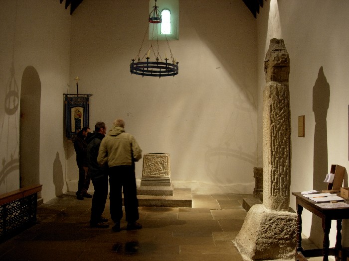 The western cross, with font (which was likely the base of the southern cross. The shadows on the walls I quite like here, though were not obvious to me at the time. Andy, who joined us for the Sunday, Victor (whatisthat) and Glenn gather around for discussion and photos.