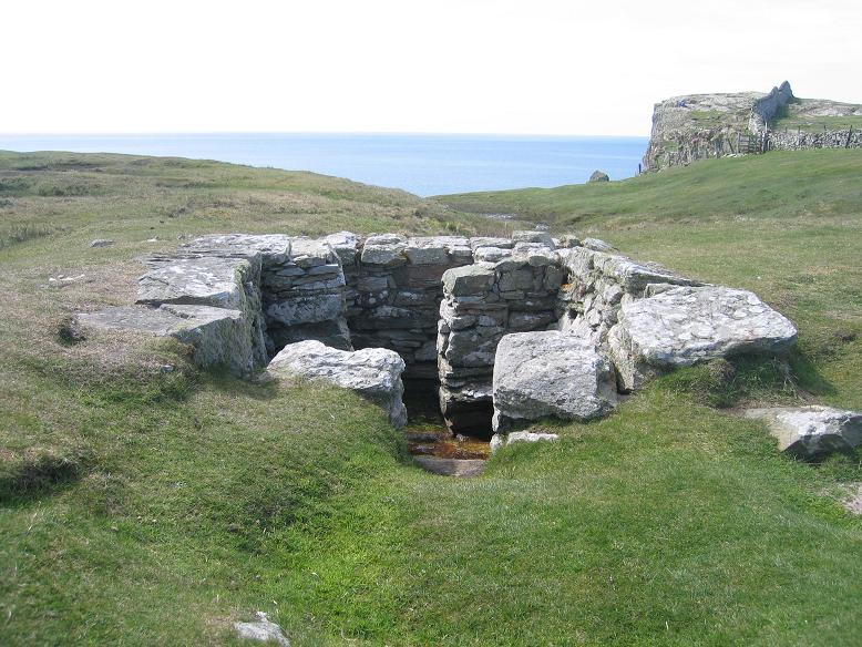 St. Gwenfaen's Well, showing the first and second chamber.

St. Gwenfaen assists with mental problems, and the supplicant is supposed to bring two quartz crystals and throw them into the well.

You would have to be mad to drink the water. 