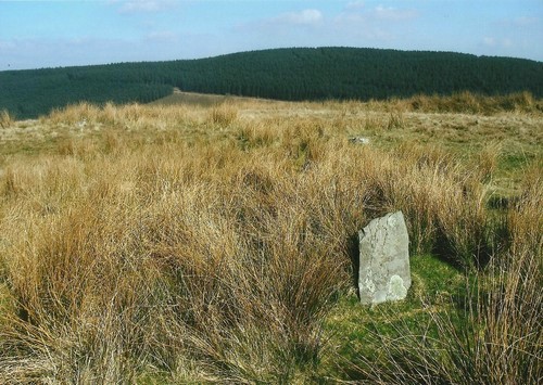 3 stones of Cerrig Cynant stone circle, if you look close you can see the circle bending round to the top left.