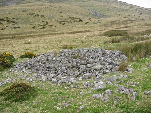 Near the path by the Bwlch-y-Ddeufaen stones, is this large cairn. The long grass in the right of the photo has the remaining stones of the chamber.