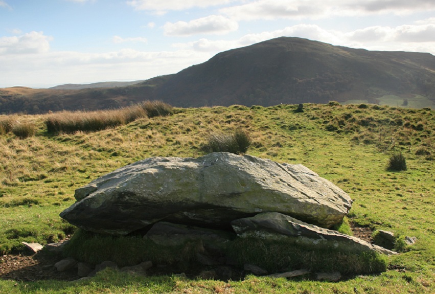 Stone 1, the possible collapsed dolmen, with Moel Eilio beyond