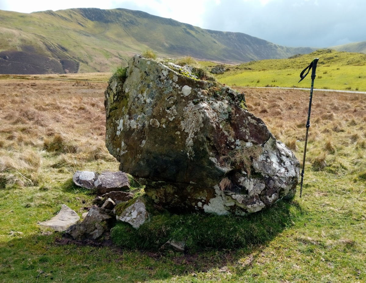 Carreg Y Pwyso - menhir near Cregennan lakes, showing lean of approximately 30⁰