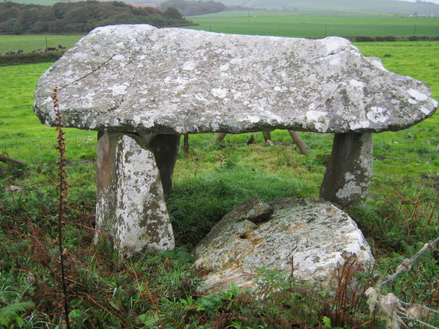 The dolmen sits in a pleasant landscape.  September 2010.
