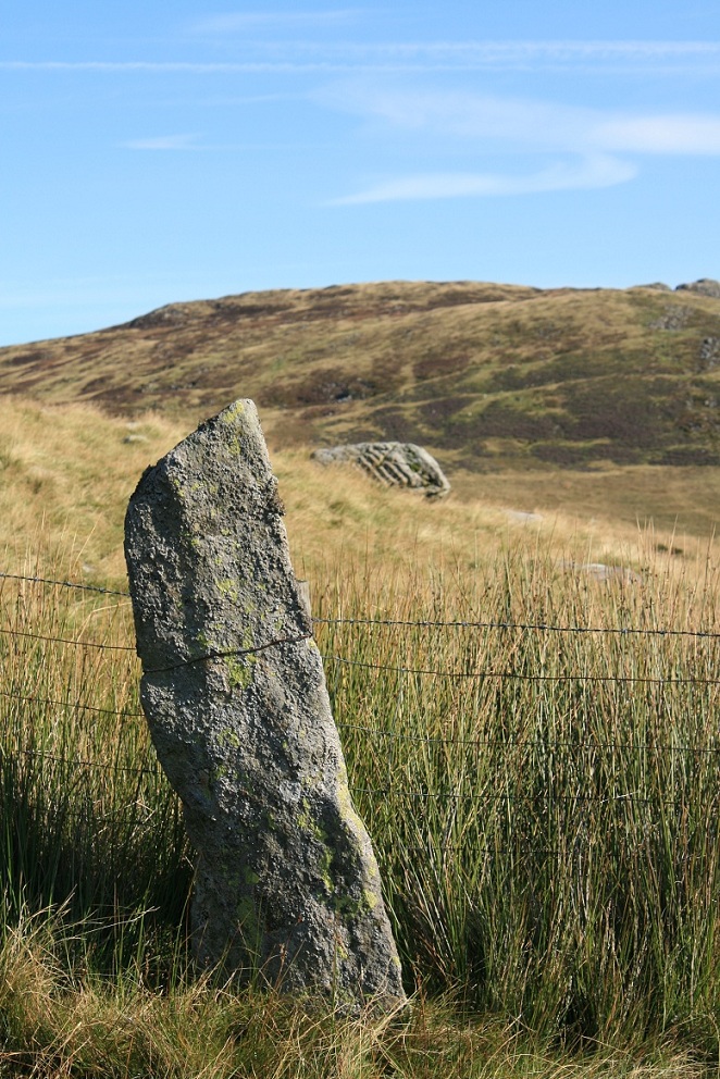 The taller of the two stones at Afon Garreg wen (river white stone ), 