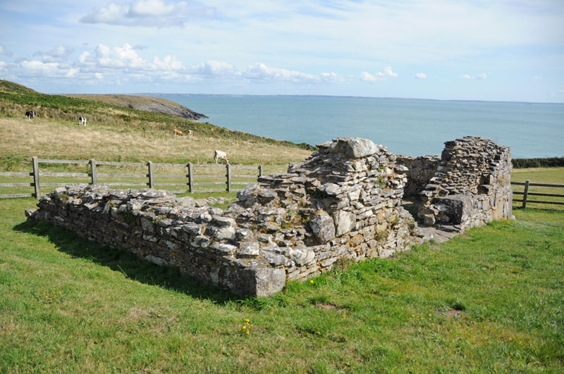 St Non's Chapel looking eastwards; note the entrance on the right hand wall of the building.