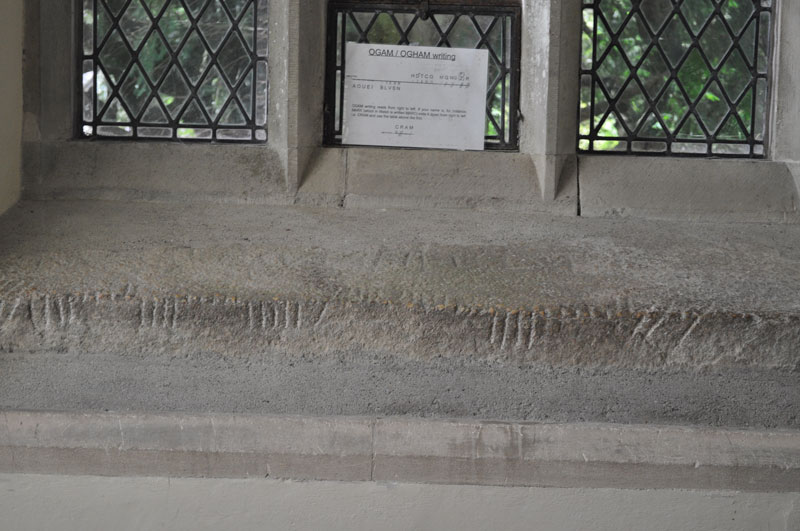 This is the Maglocunus Stone, built into a window sill on the southern wall of the nave.