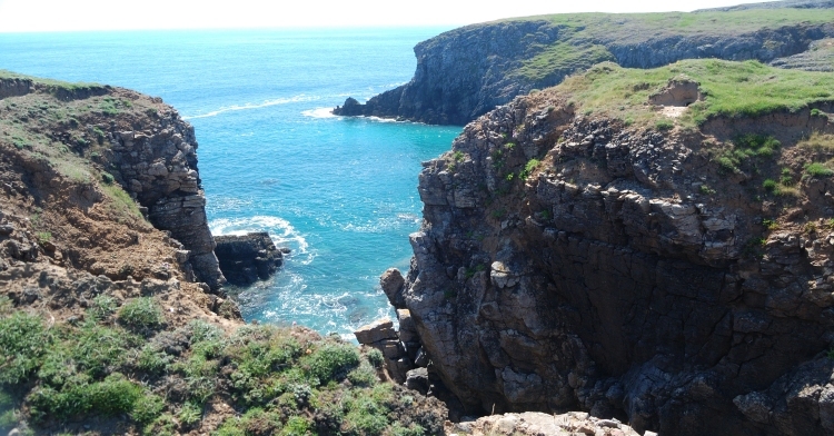 Site in Pembrokeshire (Sir Benfro): Linney Head - this is the view west from the end of the ditch&bank defences, showing how well they complemented what nature had provided!